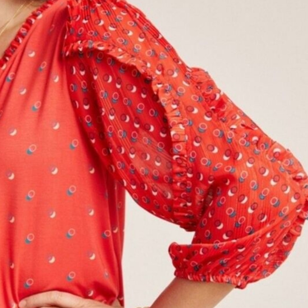 Anthropologie Maeve Jacquin Peasant Blouse Top Size LARGE - Picture 3 of 8